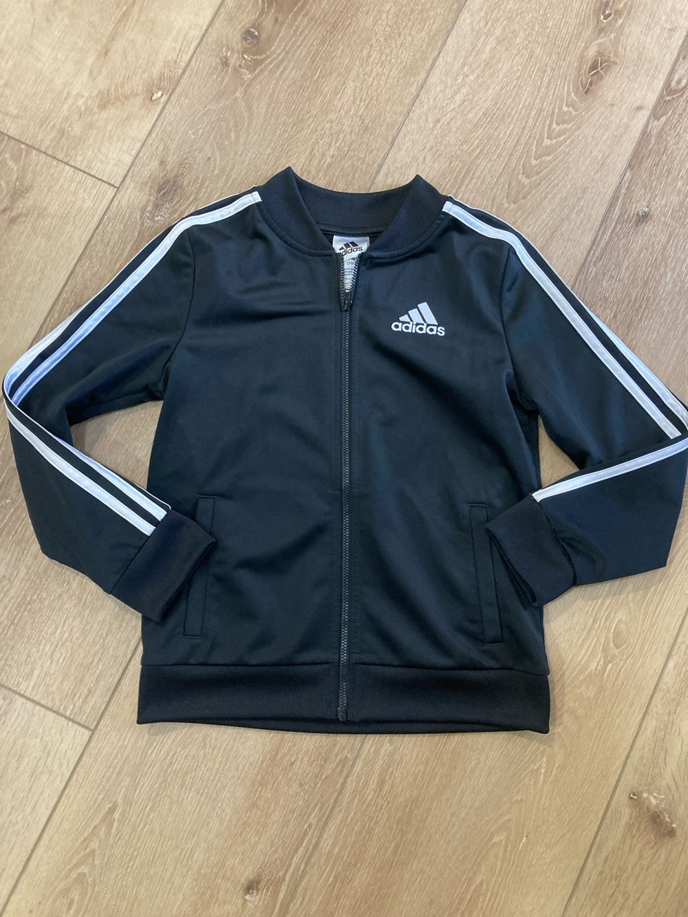 Girls Adidas track jacket size M 10 12 black white